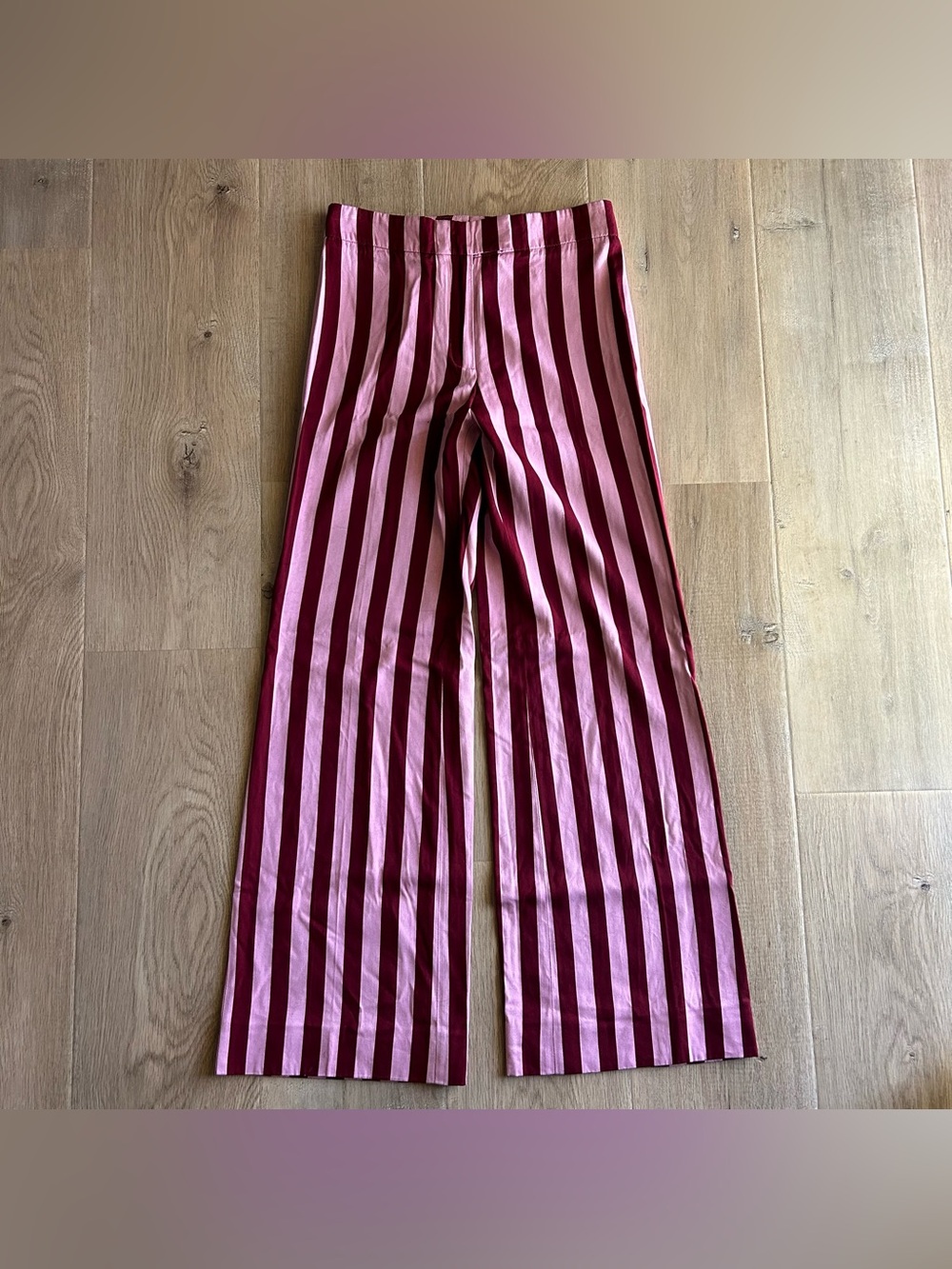 Alexa Chung Pink Striped Wide Leg Pants